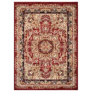 Sienna Persian Red/Black 5 ft. x 7 ft. Medallion Plush Indoor Area Rug