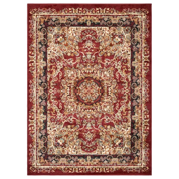 LR Home Sienna Persian Red/Black 5 ft. x 7 ft. Medallion Plush Indoor Area Rug