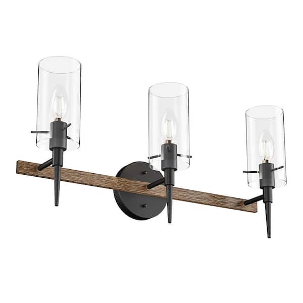 aiwen Farmhouse 22.44 in. Bathroom 3-Light Vanity Light Vintage Industrial Wall Sconces Over Mirror with Clear Glass Shade