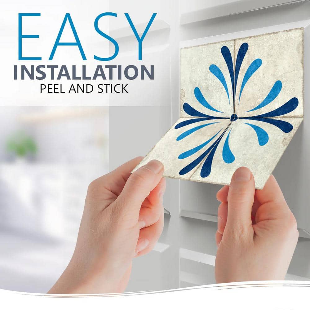 Antique White and Blue Vinyl Peel and Stick Mosaic Tile Set