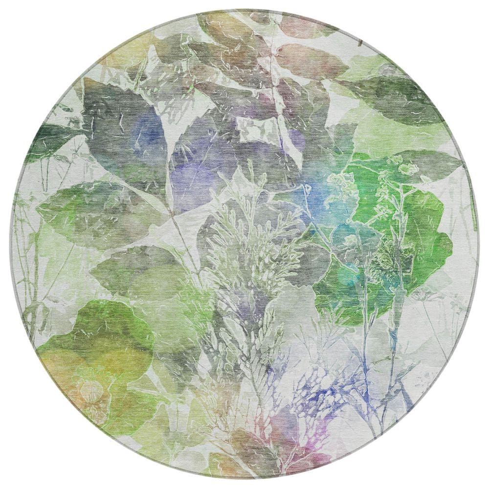 Chantille Machine Washable Indoor/Outdoor Abstract ACN2885 Aloe 8 ft. x 8 ft. Round Rug price history on PriceWatchPro