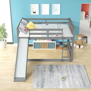 Gray Full over Full Bunk Bed with Slide and Ladder