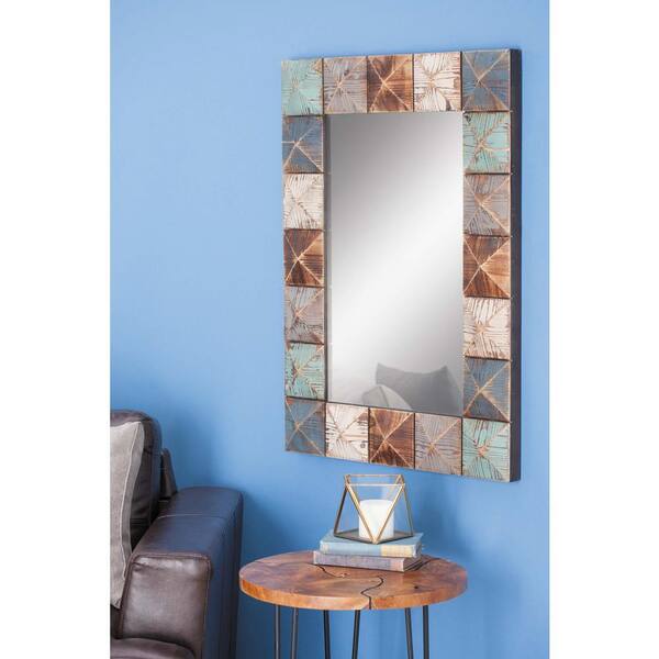Litton Lane 37 in. x 27 in. Rustic Multi-Colored Wood Framed Mirror
