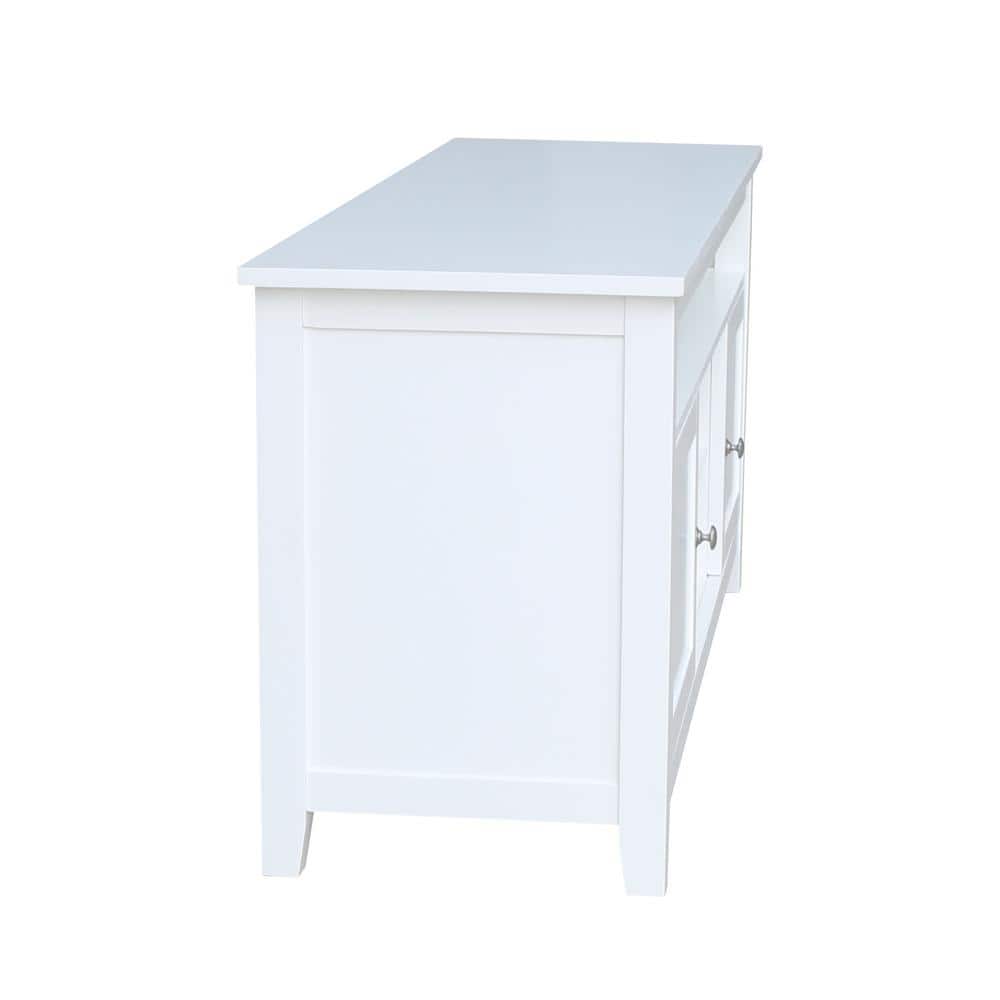 Classic Solid Wood White TV Stand with Open Shelves and Cabinet