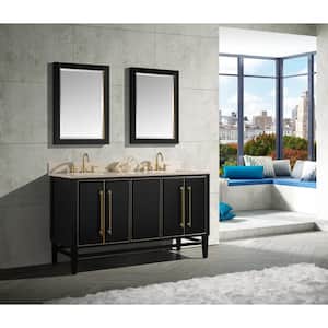Mason 61 in. W x 22 in. D Bath Vanity in Black with Gold Trim with Marble Vanity Top in Crema Marfil with White Basins