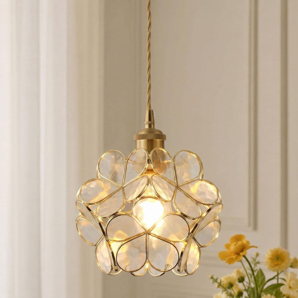 Vintage 1-Light 8.27 in. Tiffany Style Clear Pendant Light Fixture with Flower Glass Shade price history on PriceWatchPro