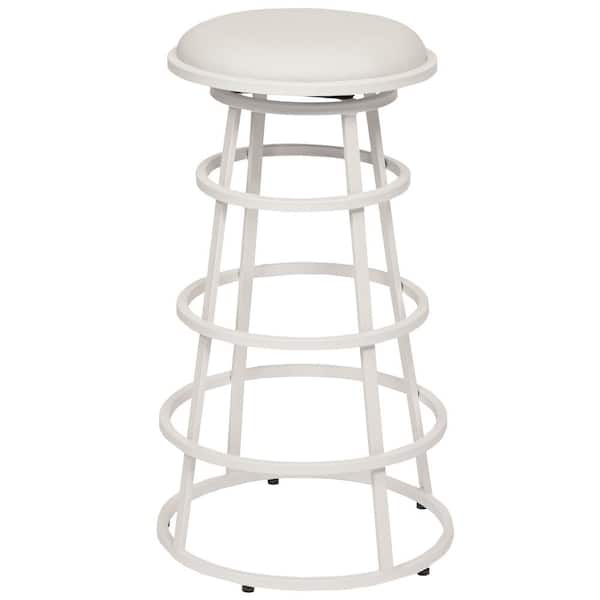 Armen Living Ringo 30 in. White Faux Leather and White Metal Finish Backless Bar Stool