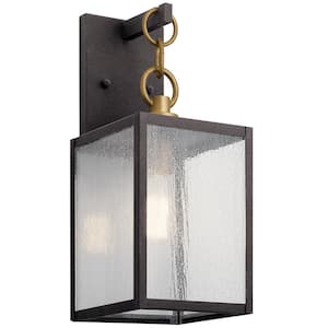 Lahden 12 in. 1-Light Weathered Zinc Outdoor Hardwired Wall Lantern Sconce with No Bulbs Included (1-Pack)