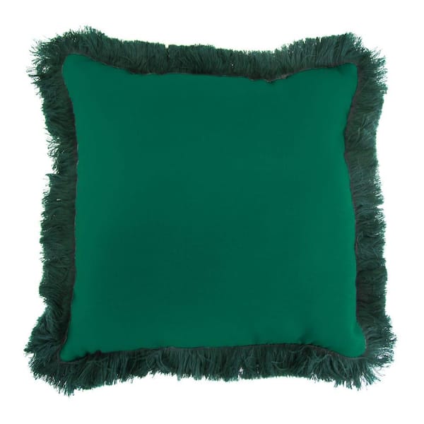 Jordan Manufacturing Sunbrella Canvas Forest Green Square Outdoor Throw Pillow with Forest Green Fringe