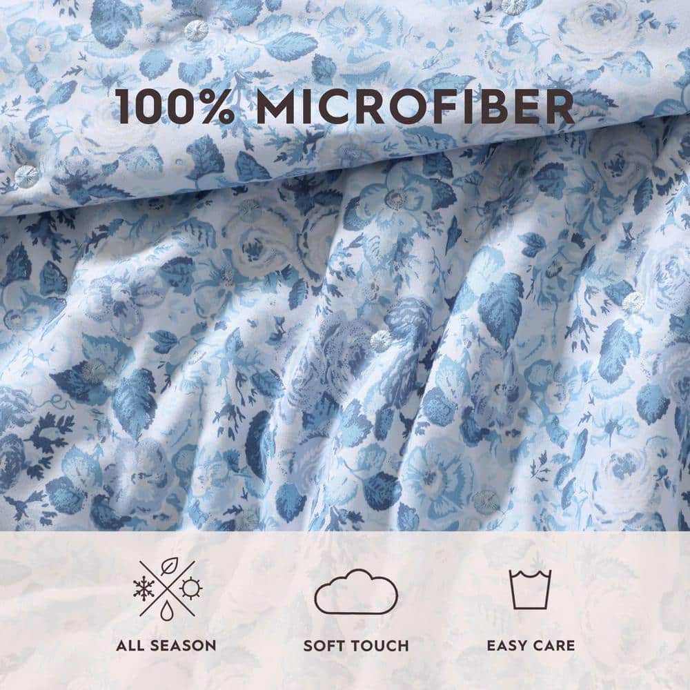 Twin Blue Microfiber Reversible Quilt Set with Ruffles