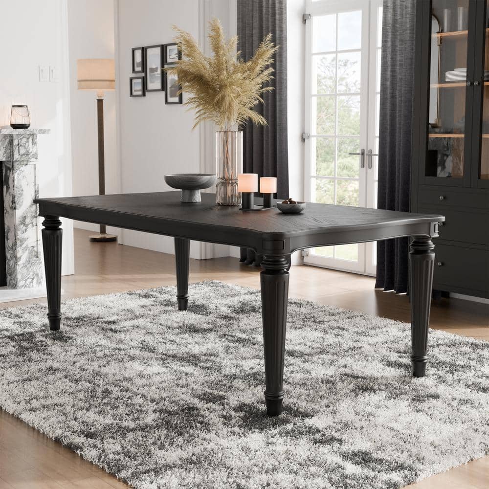 Seabliss Black Wood Veneer Rectangular Dining Table with Fluted Legs