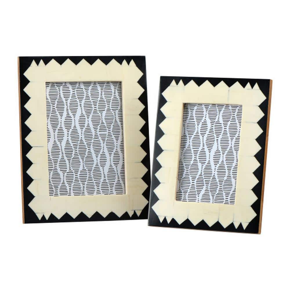 Ivory and Black Geometric Wood Picture Frames Set of 2