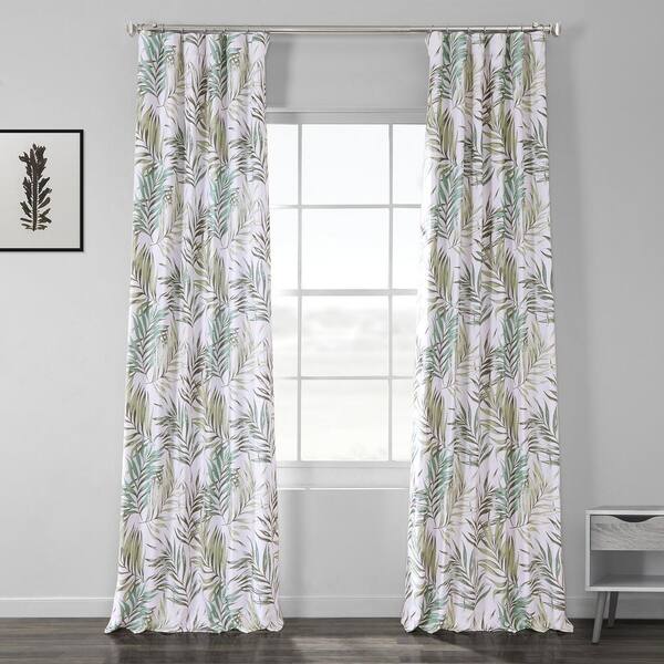 Exclusive Fabrics & Furnishings Palms Green Printed Linen Textured Blackout Curtain - 50 in. W x 120 in. L (1-Panel)