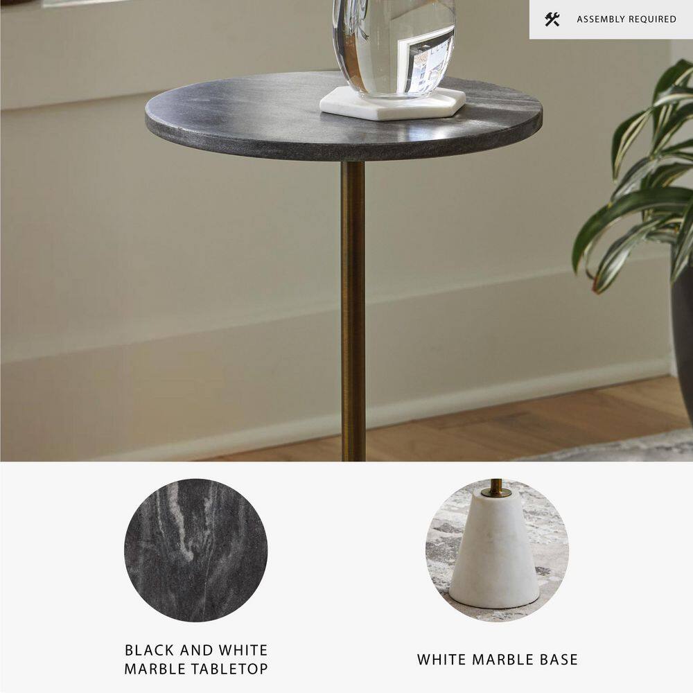 Caramont 12.13 in. Black/White Round Marble End Table - thumbnail 5