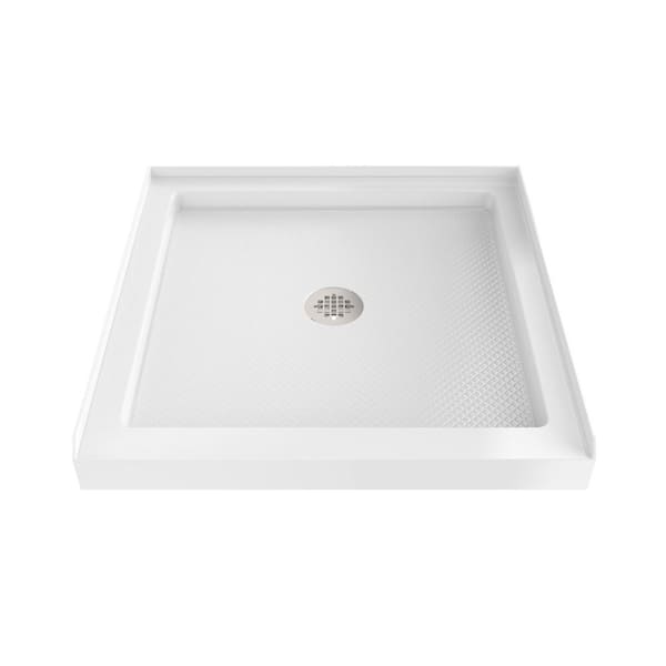 SlimLine 36 in. L x 36 in. W Alcove Square White Shower Pan Base with 2 in. Round Center Drain in Polished Nickel
