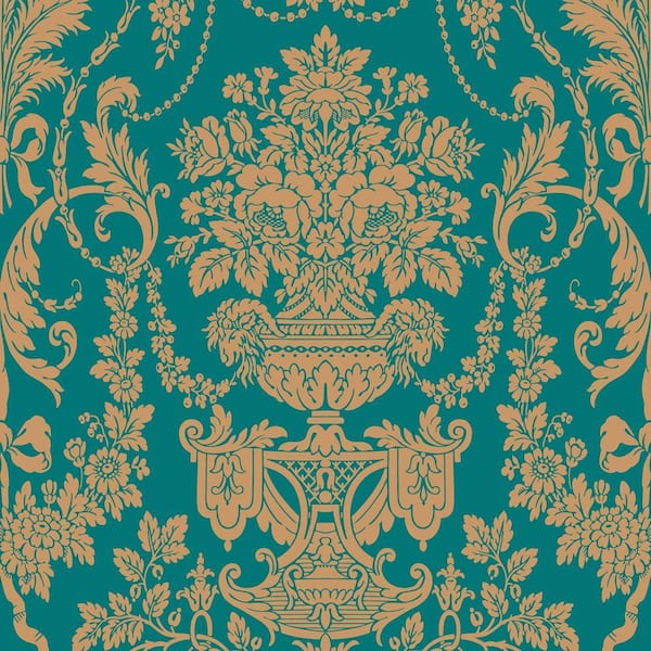 The Wallpaper Company 56 sq. ft. Peacock Damask Wallpaper-DISCONTINUED