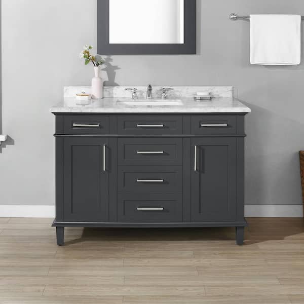 Home Decorators Collection Sonoma 48 in. Single Sink Freestanding Dark Charcoal Bath Vanity with Carrara Marble Top (Assembled)