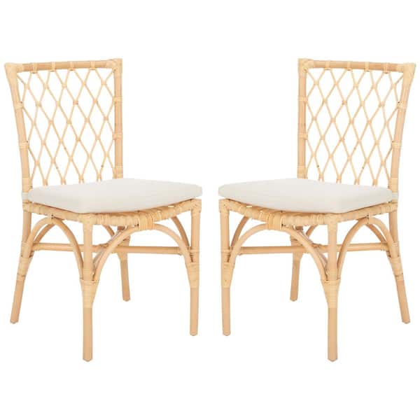 SAFAVIEH Austri White/Natural 18.11 in. Rattan Dining Chair Set of 2
