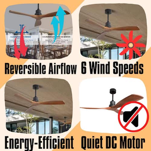 52 in. Outdoor Farmhouse Ceiling Fan with Remote Control Solid Wood Fan Blade Reversible Motor, Downrod Mount Ceiling Fans Without Lights