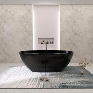 55.12 in. x 29.53 in. Stone Resin Solid Surface Matte Flatbottom Freestanding Soaking Bathtub with Drain Center in Black