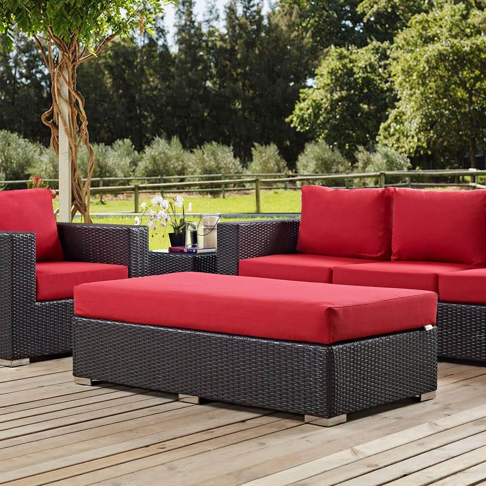 Convene Espresso Red Outdoor Patio Fabric Ottoman with Aluminum Frame