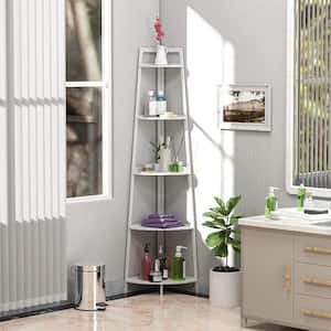 White 5-Tier Bamboo Corner Shelf Open Storage Ladder Shelf for Living Room, Kitchen, Home Office