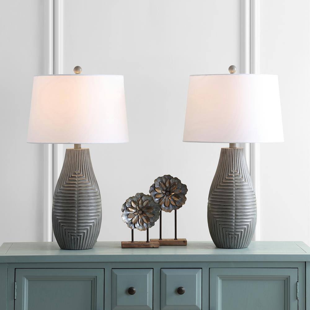 Ephraim Weathered Faux Wood Traditional Table Lamp Set, Gray