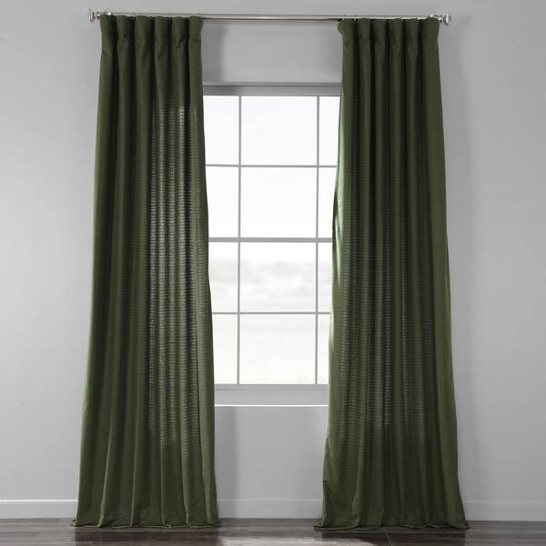 Exclusive Fabrics & Furnishings French Green Bark Weave Solid Cotton Curtain - 50 in. W x 108 in. L