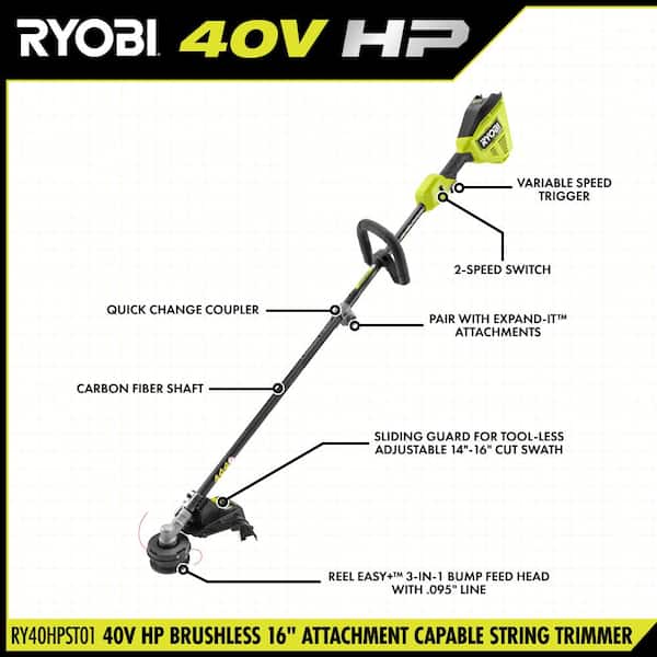 RYOBI - 40V HP Brushless 650 CFM 160 MPH Cordless Leaf Blower and Carbon Fiber String Trimmer with 4Ah Battery and Charger