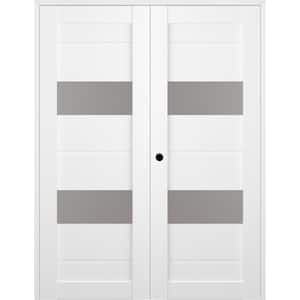 Vita 56 in. x 83.25 in. Right Hand Active 2-Lite Frosted Glass Bianco Noble Wood Composite Double Prehung French Door