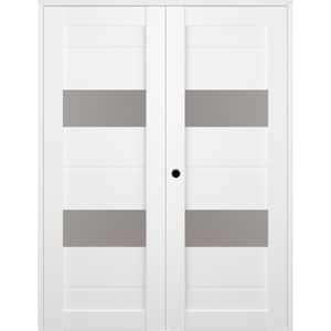 Vita 60 in. x 83.25 in. Right Hand Active 2-Lite Frosted Glass Bianco Noble Wood Composite Double Prehung French Door