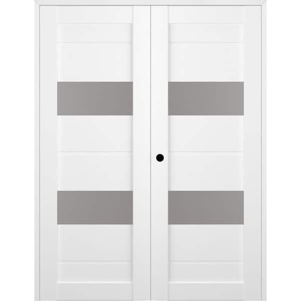 Belldinni Vita 72 in. x 83.25 in. Right Hand Active 2-Lite Frosted Glass Bianco Noble Wood Composite Double Prehung French Door