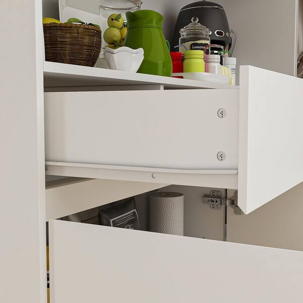 FUFU&GAGA 4-in-1 White Wood Buffet and Hutch Kitchen Cabinet