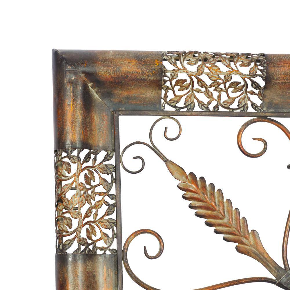 Bronze Finish Floral Scroll Square Wall Sculpture