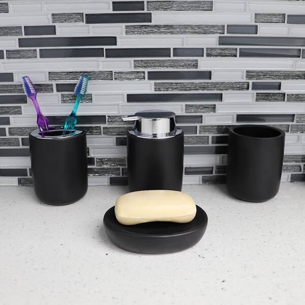 Home Basics Black Ceramic 4 Piece Bath Accessory Set 