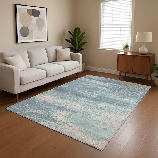 Mayfield Premium Machine Washable Abstract AMF1778 Teal 10 ft. x 14 ft. Area Rug