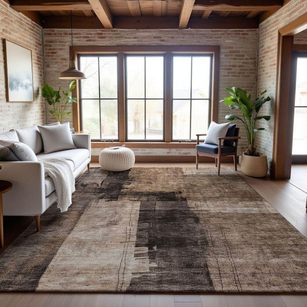 Mayfield Premium Machine Washable Abstract AMF1202 Brown 3 ft. x 4 ft. Area Rug