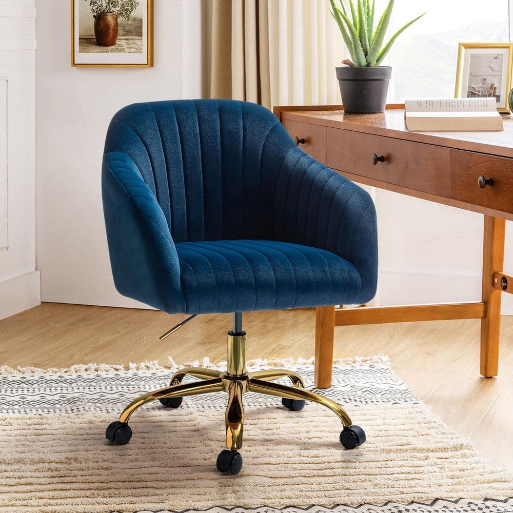 JAYDEN CREATION Jacinda Modern Navy Velvet Swivel and Adjustable