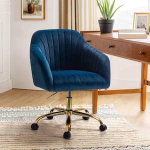 Jacinda Modern Navy Velvet Swivel and Adjustable Task Chair with Gold Base