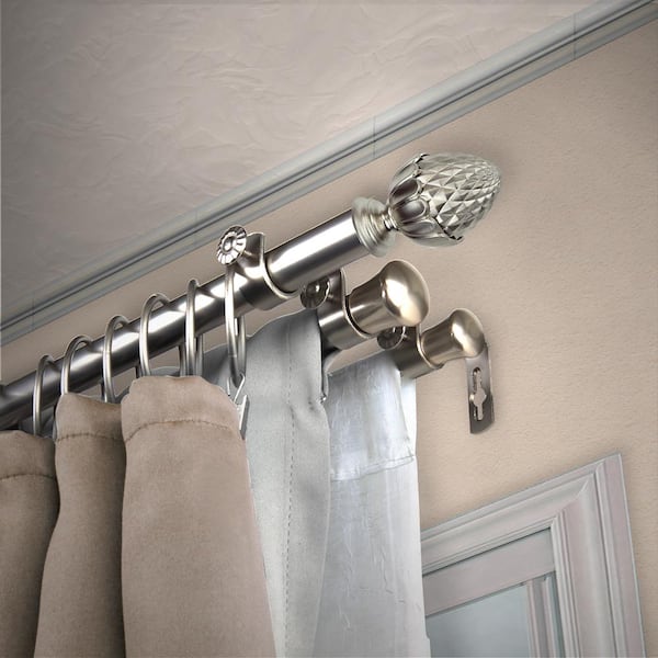 EMOH 13/16" Dia Adjustable 66" to 120" Triple Curtain Rod in Satin Nickel with Zachary Finials