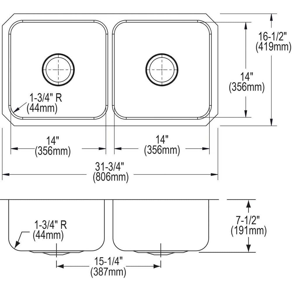 Lustrous Satin 32" Stainless Steel Double Basin Undermount Sink