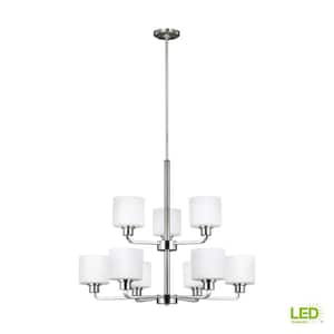Canfield 9-Light Brushed Nickel Chandelier with LED Bulbs