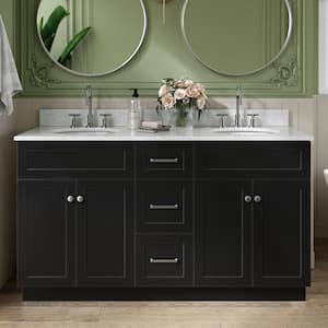 Hamlet 61 in. W x 22 in. D x 35.25 in. H Bath Vanity in Black with Carrara Marble Vanity Top