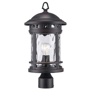 Boardwalk 18.5 in. 1-Light Rust Outdoor Lamp Post Light Fixture with Water Glass