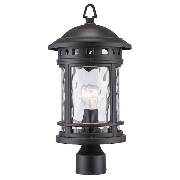 Bel Air Lighting Boardwalk 18.5 in. 1-Light Rust Outdoor Lamp Post Light Fixture with Water Glass