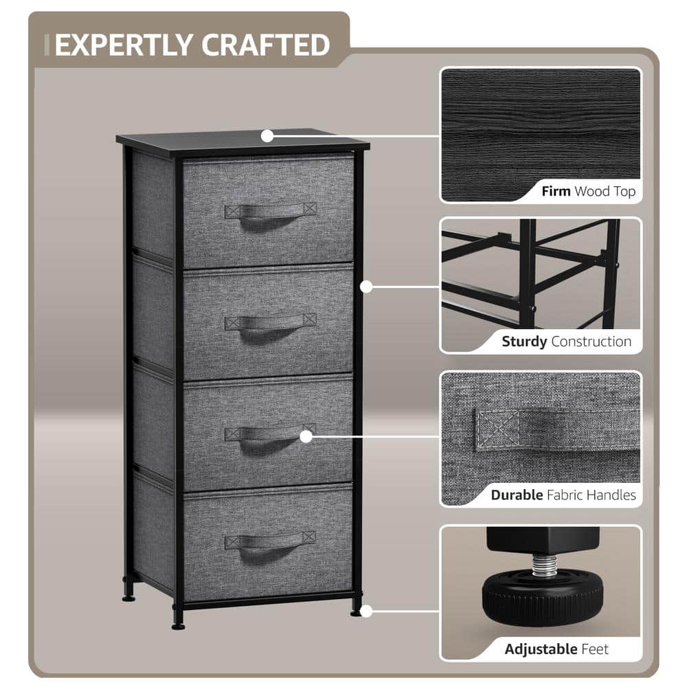 Black and Charcoal Tall 4-Drawer Storage Dresser