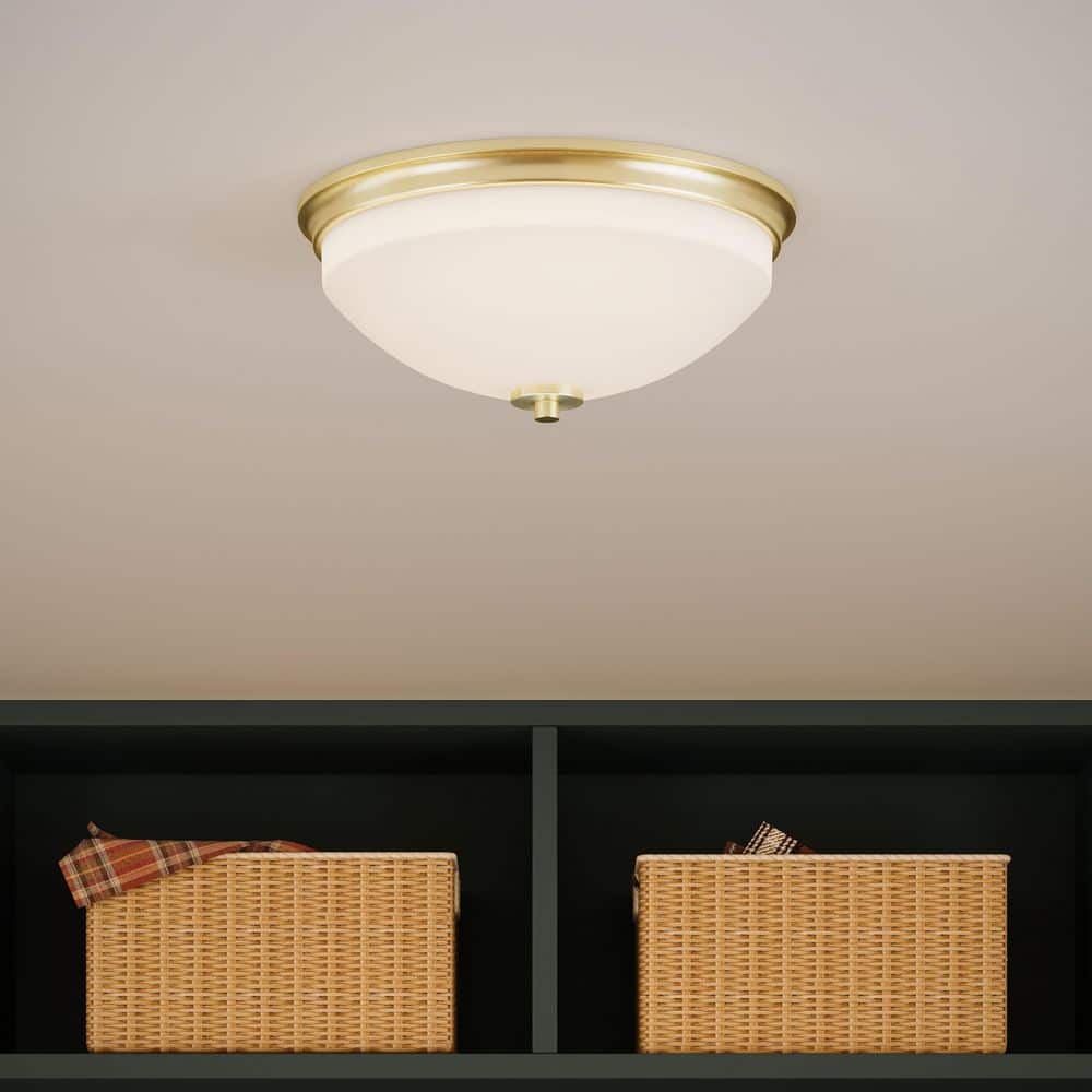 Replay 14 in. 2-Light Brushed Gold Flush Mount Light with Etched Glass Shade price history on PriceWatchPro