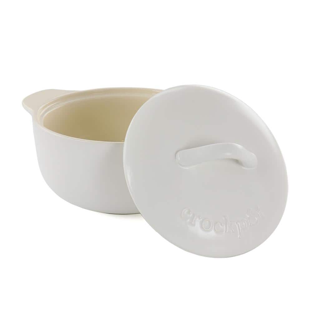White 2.3 Quart Round Stoneware Casserole Dish with Lid