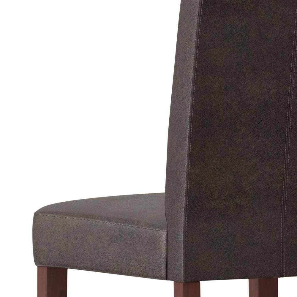 Distressed Brown Faux Leather Parsons Dining Chairs, Set of 2