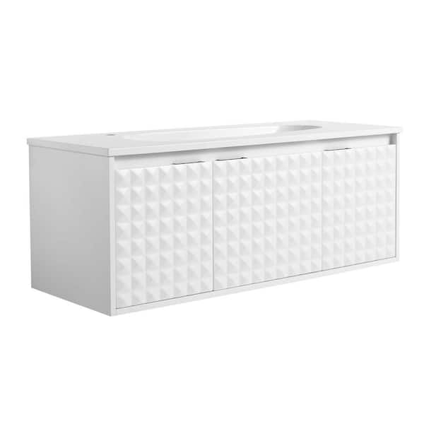 Unbranded 18.2 in. D x 47.6 in. W x 18.5 in. H Single Sink Floating Bath Vanity in White with a White Resin and White Ceramic Top